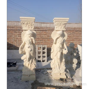 A Pair Of Marble Column With Figure Statue